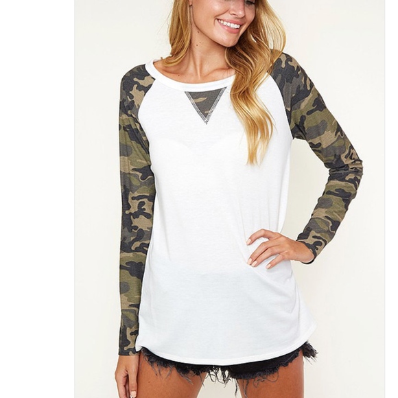 camo sleeve baseball tee
